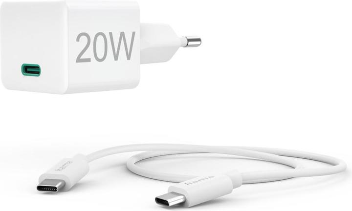 Produktbild Hama Schnellladegerät mit Ladekabel USB-C, Mini-Ladegerät, PD, 20W, 1m, Weiss (20 W)