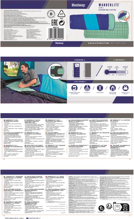 Produktbild Bestway 2-in-1-Schlafsack Wanderlite™ mit integrierbarer, aufblasbarer Isomatte 203 x 75 x 9 cm (198 cm)