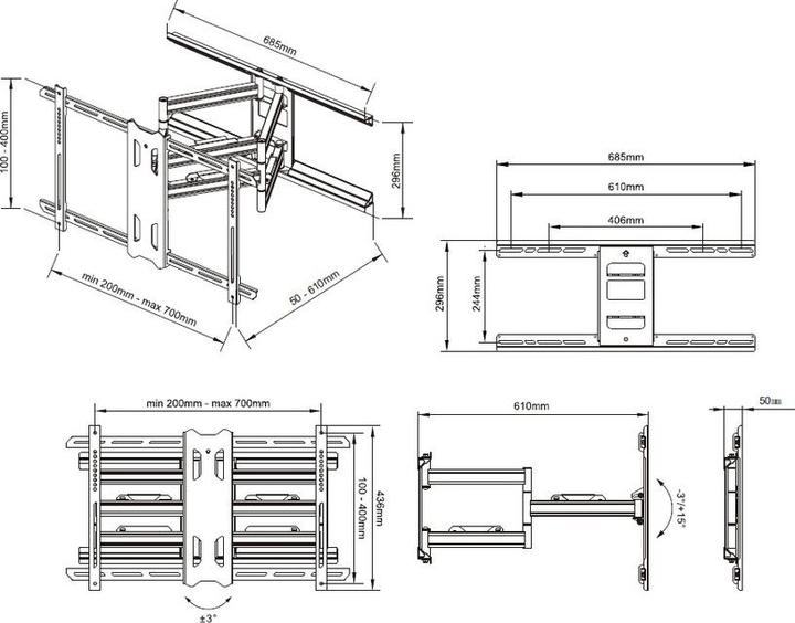 Produktbild Multibrackets Wandhalter 55" - 85", schwarz, Metall, VESA (Wand, 85", 60 kg)