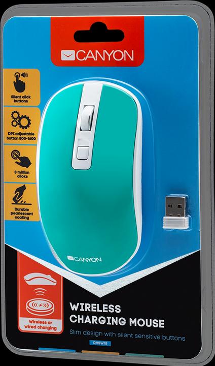 Image du produit Canyon Souris sans fil rechargeable avec boutons silencieux MW-18, aigue-marine (Sans fil)