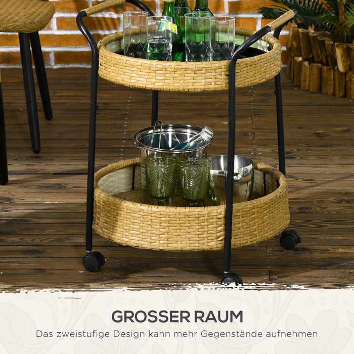 Produktbild Swisshandel24 Outdoor Servierwagen, 2 Etagen, Bremsen, Polyrattan, Metallrahmen, Φ50x66Hcm