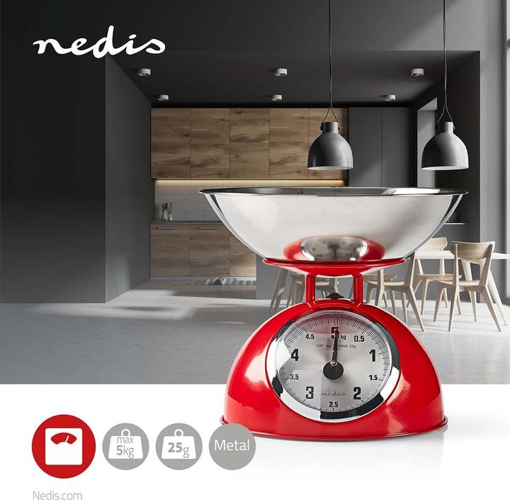 Produktbild Nedis Küchenwaage Retro Ana Logo Metall Rot, KASC110RD