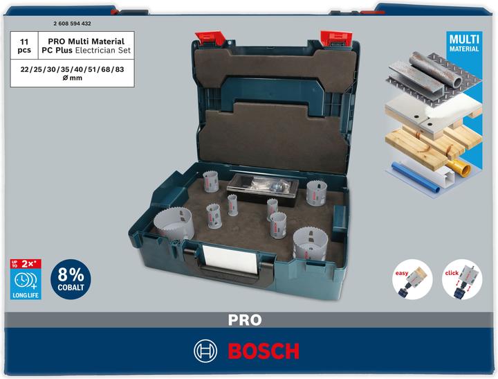 Produktbild Bosch Professional Zubehör PRO Multi Material PC Plus Lochsägen-Set, 11-tlg. (51 Millimeter, 40 Millimeter, 30 Millimeter, 35 Millimeter, 22 Millimeter, 83 Millimeter, 68 Millimeter, 25 Millimeter)