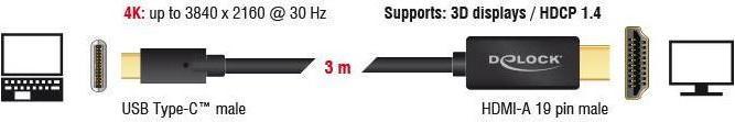 Produktbild Delock USB Typ C — HDMI (Typ A) (3 m, HDMI, USB Typ C)