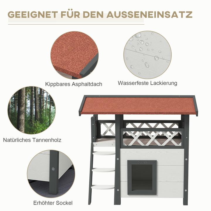 Produktbild PawHut Katzenhaus mit Treppe und Dach (Katze)
