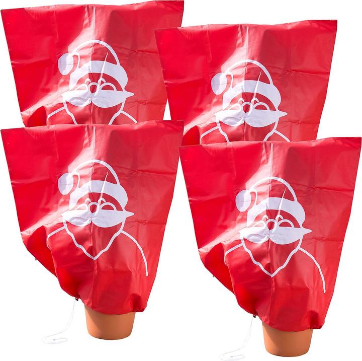 Produktbild Infactory 4er-Set Winterschutz-Haube "Weihnachtsmann" für Pflanzen, 110 x 120 cm