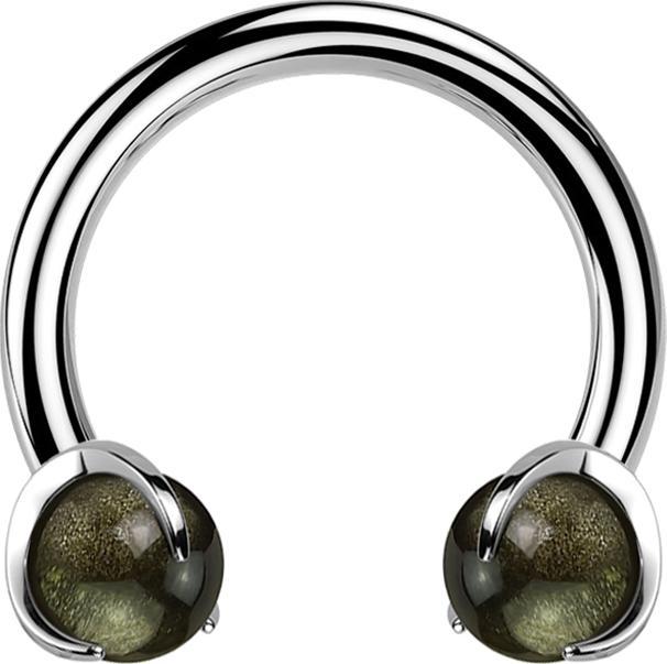 Immagine prodotto Star Piercing Micro Circular Barbell filo interno in argento con due sfere di pietra ossidiana (Mnerale, senza ottone, Titanio G23)