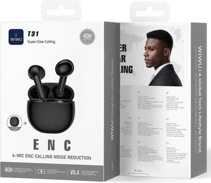 Actual product image Wiwu Wireless charger - TWS Earphones T31 - black (ANC, 40 h, Wireless)