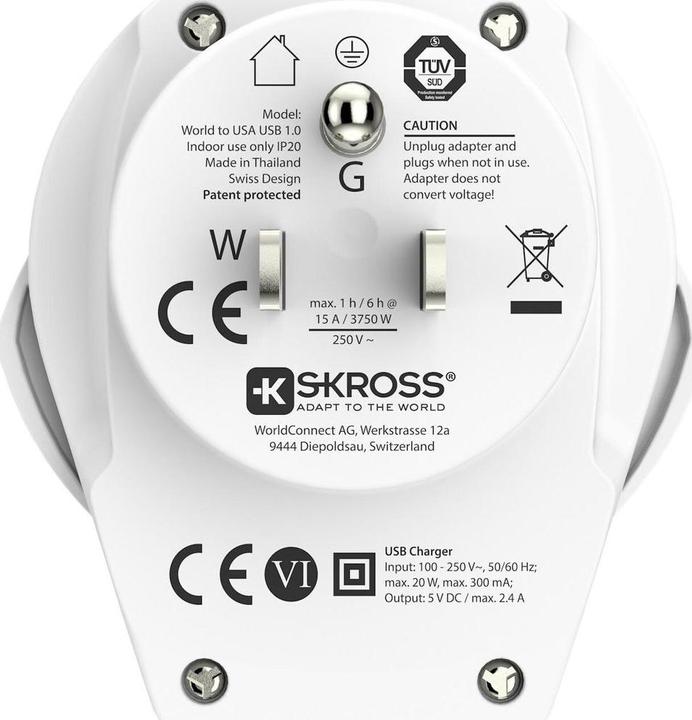 Produktbild Skross Reiseadapter World USA mit USB Ladegerät, Anzahl Pole