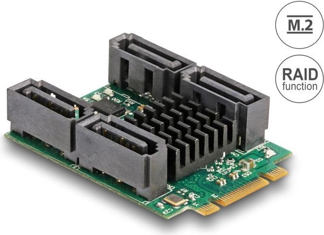 Actual product image Delock Converter M.2 Key B+M plug to 4 x SATA plug with RAID and HyperDuo