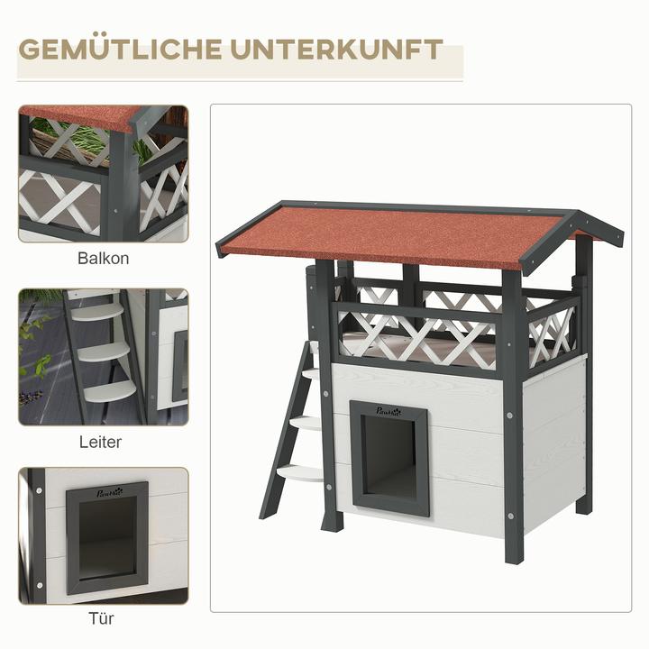 Produktbild PawHut Katzenhaus mit Treppe und Dach (Katze)