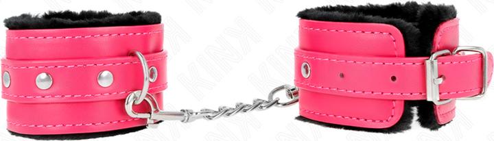 Actual product image Kink PREMIUM FURNISHED Wrist Cuffs BLACK ADJUSTABLE WITH RASPBERRY ROSE BELT 17-29