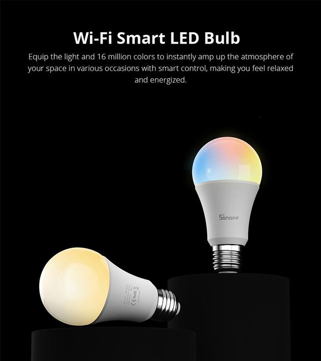 Immagine prodotto Sonoff B02-B-A60 - Lampadina Wi-Fi Smart LED (E27, 9 W, 806 lm, 1 x, F)