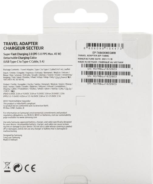 Actual product image Samsung EP-TA845 USB-C (45 W)