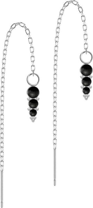 Star Piercing Ohrstecker silber freifallende Kette drei schwarze Onyx Steine mit Kugeln (Chirurgenstahl 316L, Mineralisch, ohne Messing)