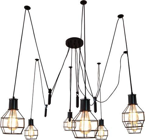 Actual product image Swisshandel24 Pendant Lamp Hanging Lamp, Industrial Metal Height Adjustable Black - 7x Lattice Lamps (E27)