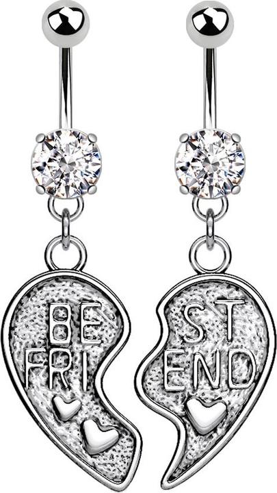 Star Piercing Banane silber mit Anhänger Best Friend silber (Messing, Chirurgenstahl 316L)
