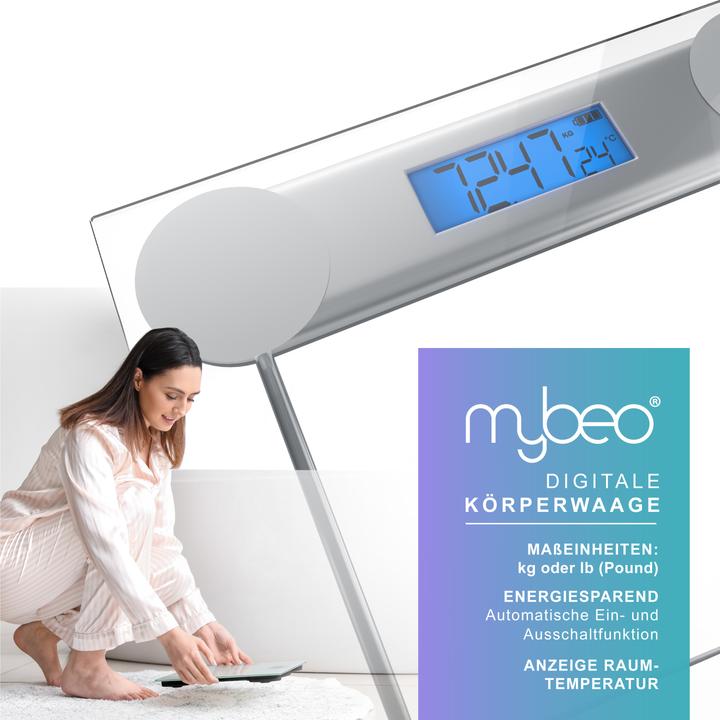Image du produit Mybeo Digitale Waage für Personen, grosse Trittfläche aus 6mm Sicherheitsglas, Digitalwaage, Personenwaage (180 kg)