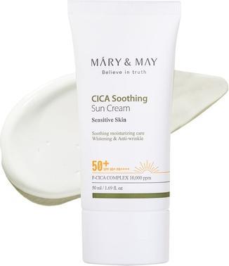 Mary&May CICA Beruhigende Sonnencreme SPF50+ PA++++ 50ml Koreanischer Sonnenschutz Gesicht Vegan Tägliche (Sonnencreme Gesicht, SPF 50, 50 ml, 0.03 g)