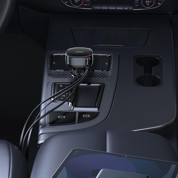 Image du produit Baseus Chargeur de voiture Enjoyment USB avec câble USB-C et Lightning 60W (noir)