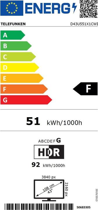 Label énergétique Telefunken D43U551X1CWI (43")
