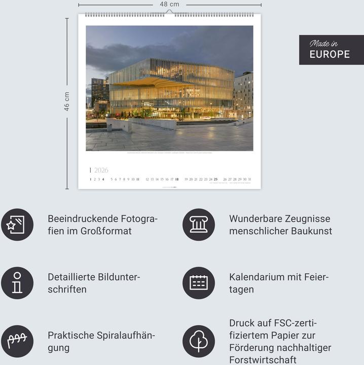 Produktbild Moderne Architektur Kalender 2026 (48 x 46 cm, Deutsch, Englisch)
