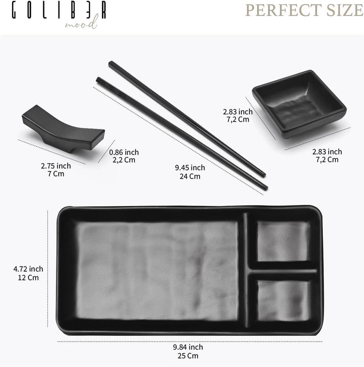 Produktbild Goliber Japanisches Sushi Geschirr Schwarz Set (16 Stück)