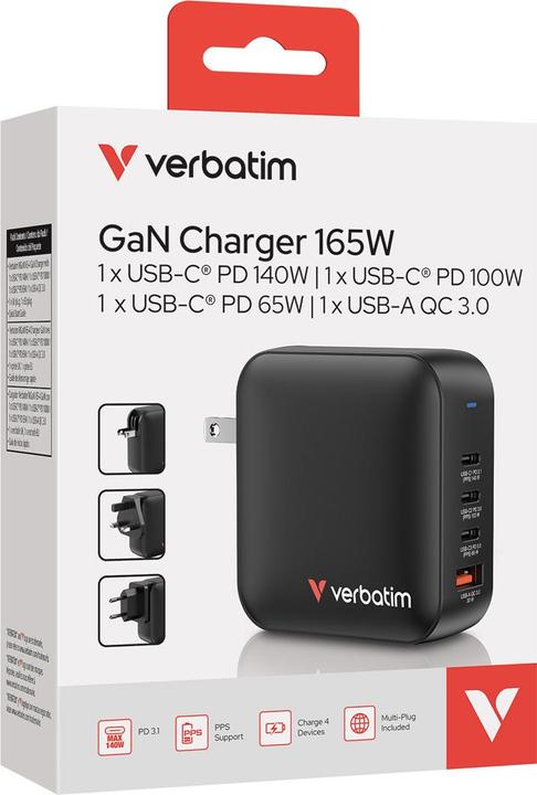 Actual product image Verbatim GaN Charger 165W 4 Devises (165 W)