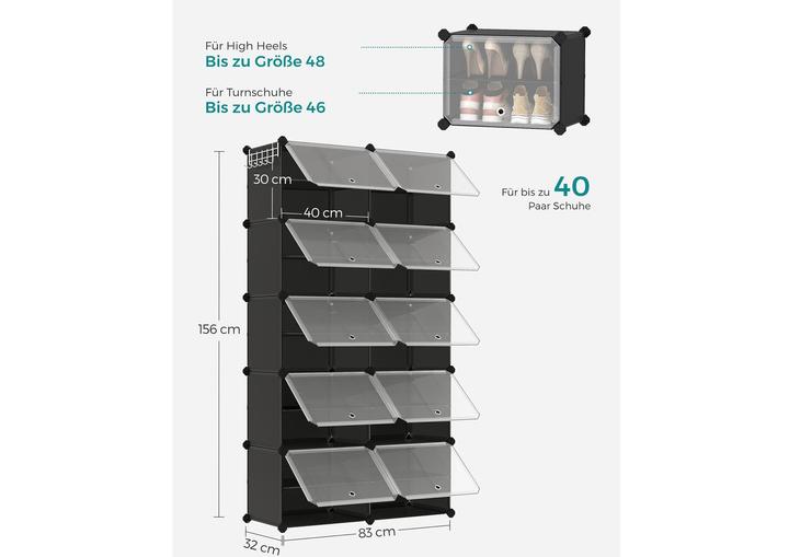 Image du produit Songmics Schuhregal 82 x 152 cm, Schwarz, Tiefe: 32