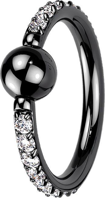 Star Piercing Ball Closure Ring schwarz seitlich Kristalle silber (ohne Messing, Titan G23)