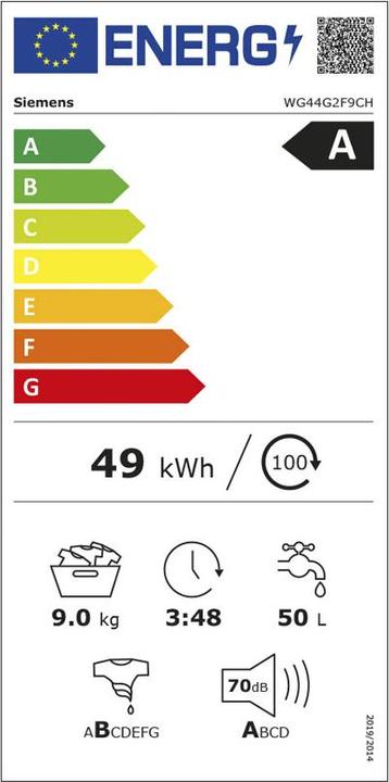 Energy Label Siemens WG44G2F9CH & WQ33G290CH Waschturm