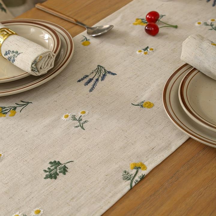 Produktbild Alopini 1pc Floral Leinen-Polyester Tischläufer mit Quasten - Rechteckige Esstisch Dekoration, Frische