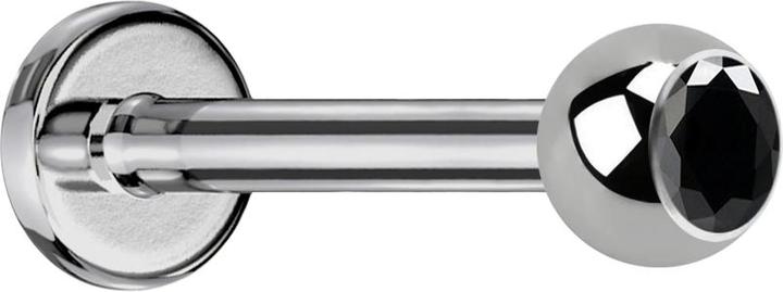 Star Piercing Labret silber mit Kugel Kristall schwarz (Titan G23, ohne Messing)
