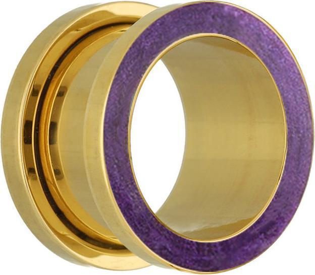 Produktbild Star Piercing Flesh Tunnel vergoldet mit Epoxy violett (ohne Messing, Chirurgenstahl 316L)
