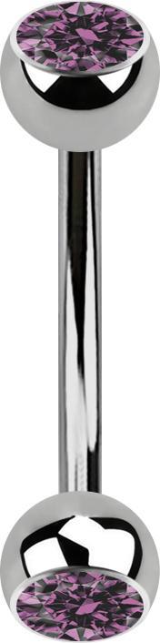 Star Piercing Banane silber mit zwei Kugeln Kristall hellviolett (ohne Messing, Titan G23)