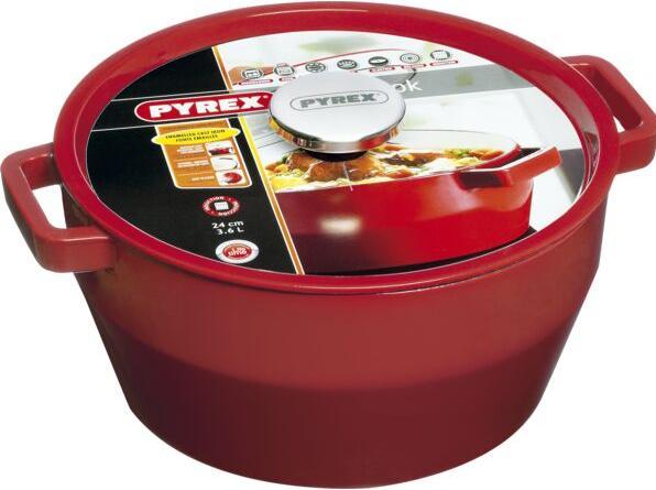Produktbild Pyrex Slow Cook Bratentopf rund, mit Deckel, ø: 240 mm, rot (24 cm, Bräter + Schmortopf, Gusseisen)