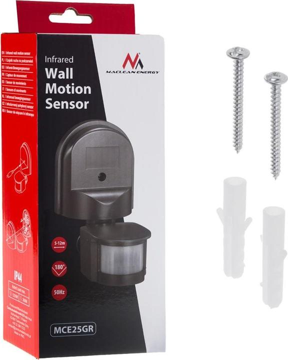 Produktbild Maclean Wandmontierter Bewegungs- und Dämmerungssensor 180° max 1200W grau MCE25 GR