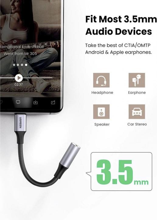 Produktbild Ugreen USB-C zu 3.5mm Buchse Adapter mit DAC Chip (USB Typ C, 3.5mm Klinke)
