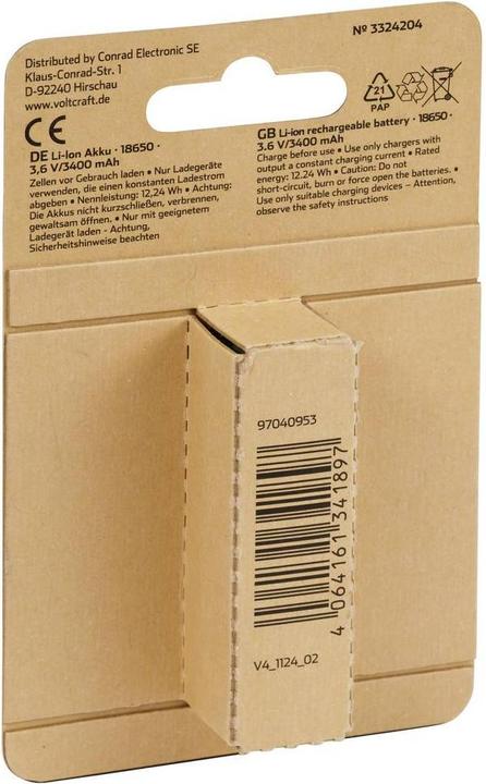Produktbild Voltcraft VC-18650 Spezial-Akku 18650 Flat-Top Lithium 3.6 V 3400 mAh (18650, 3400 mAh)