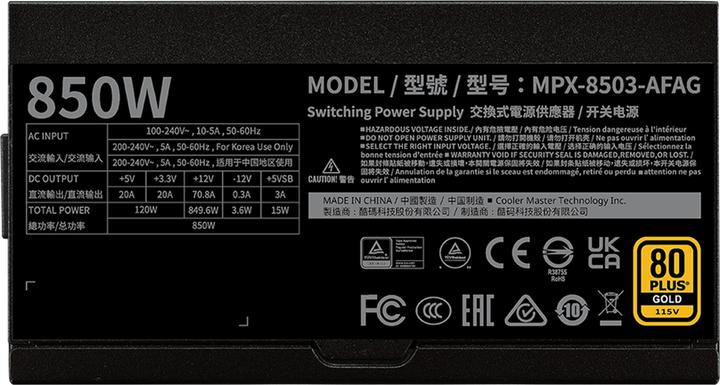 Actual product image Cooler Master MWE Gold V3 ATX 3.1 850 W power supply unit (850 W)