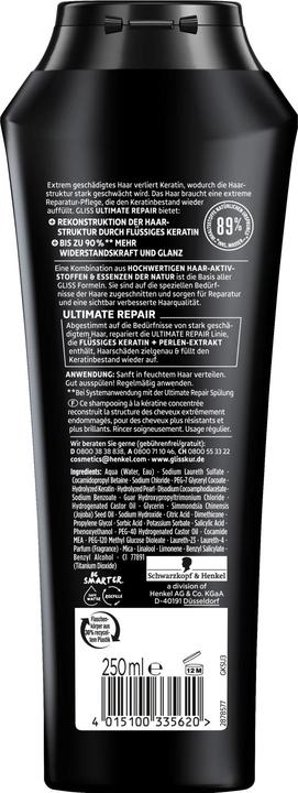 Produktbild Gliss Shampoo Ultimate Repair 250 ml (250 ml, Flüssiges Shampoo)