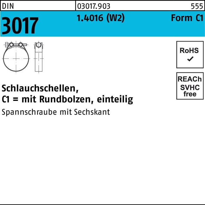 Energy Label Hose clamp DIN 3017 W2 Form C1 43- 47/20 1.4016 Screw galvanised for internal diam.