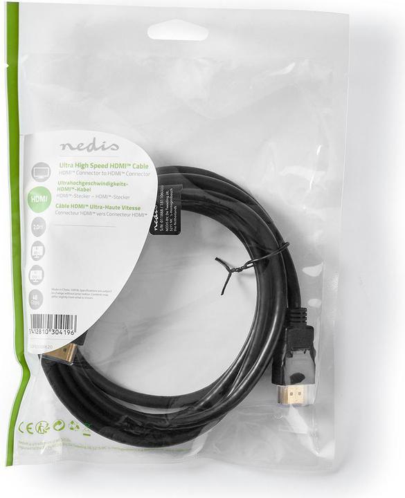 Produktbild Nedis Ultrahochgeschwindigkeit 2m HDMI-Kabel mit Ethernet, vergoldet (Schwarz) unterst&uumltzt: 8K bei 60H (2 m, HDMI)
