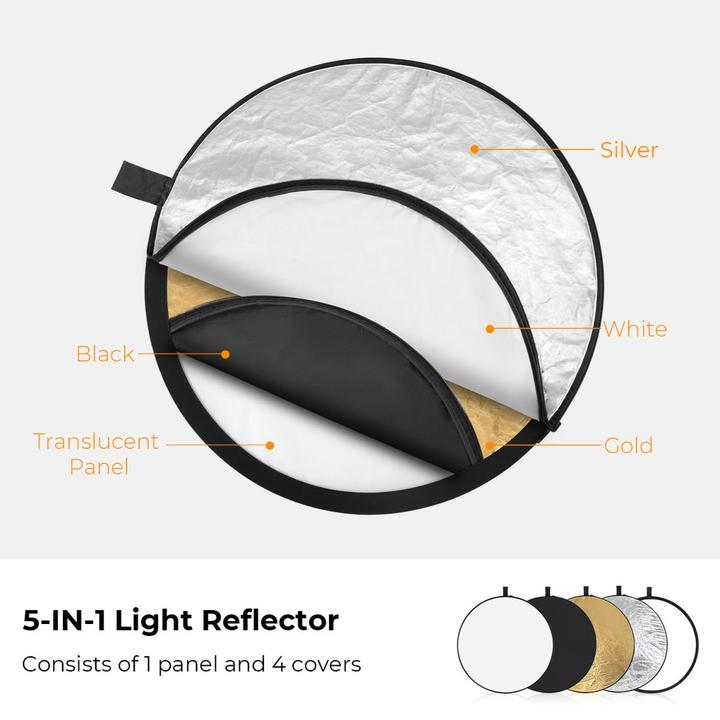 Image du produit K&F Concept Réflecteur circulaire 5 en 1 pour la photographie 80cm Gold Sliver Black White Translucent Panel