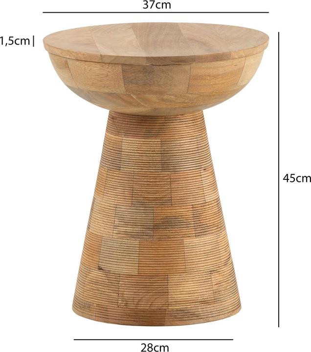 Produktbild FineBuy Beistelltisch Anstelltisch Massivholz Ø 37 cm Wohnzimmertisch Rund Klein (37 x 37 x 45 cm)