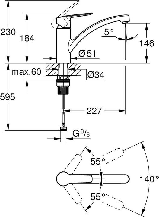 Actual product image Grohe Kitchen faucet with single lever mixer Start 2021 glossy chrome 32441002