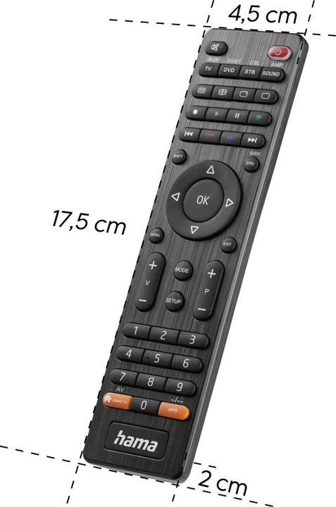 Image du produit Hama Télécommande universelle TV, infrarouge, pour 8 appareils, avec touche App (Télécommande universelle, Infrarouge)