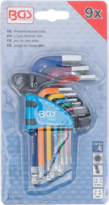 Immagine prodotto BGS Set di chiavi a L | Multicolore | corte | esagono interno, esagono interno con testa a sfera 1,5