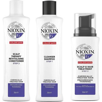 Nioxin 3-Part System 6 Chemically Treated Hair with Progressed Thinning Hair Treatment Scalp Therapy Hair T