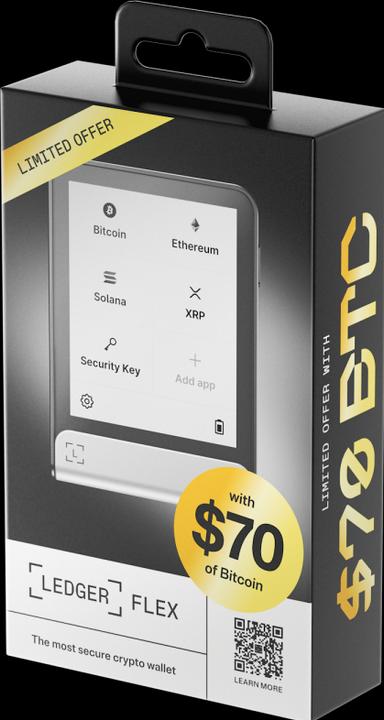 Image du produit Ledger Flex + 70$ BTC Voucher (Bitcoin, Ethereum Classic, Ondulation, Dogecoin, Cardano, TRON, Bitcoin cash, Lithécoïne, Autrui)
